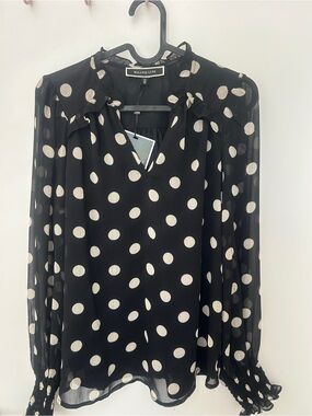 Melanie Lynn Polka Dot Tie-Neck Blouse Brand New